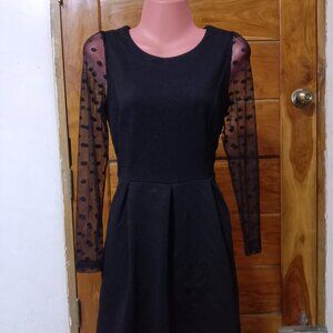 Polka Dot Long Sheer Sleeved Midi Dress - DASAP